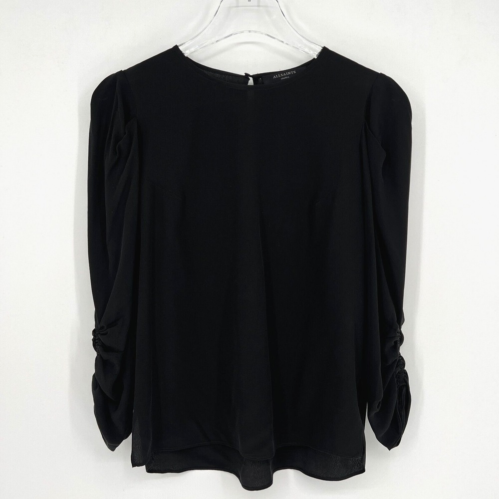 AllSaints Top Womens S Black Ruched‎ Career Office Simple Elevated Basic